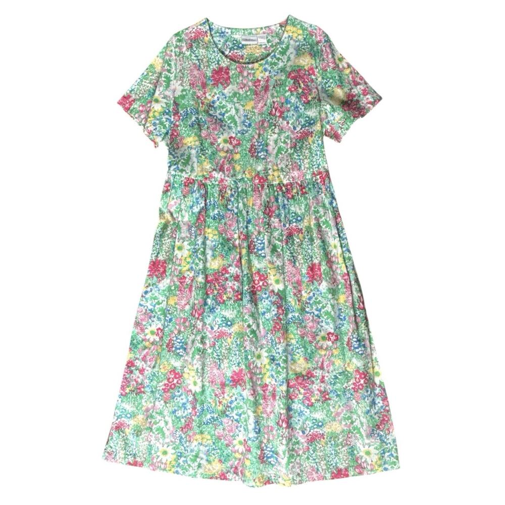 The Vermont Country Store Midi Dress Women's 1X Classic Floral Cottagecore